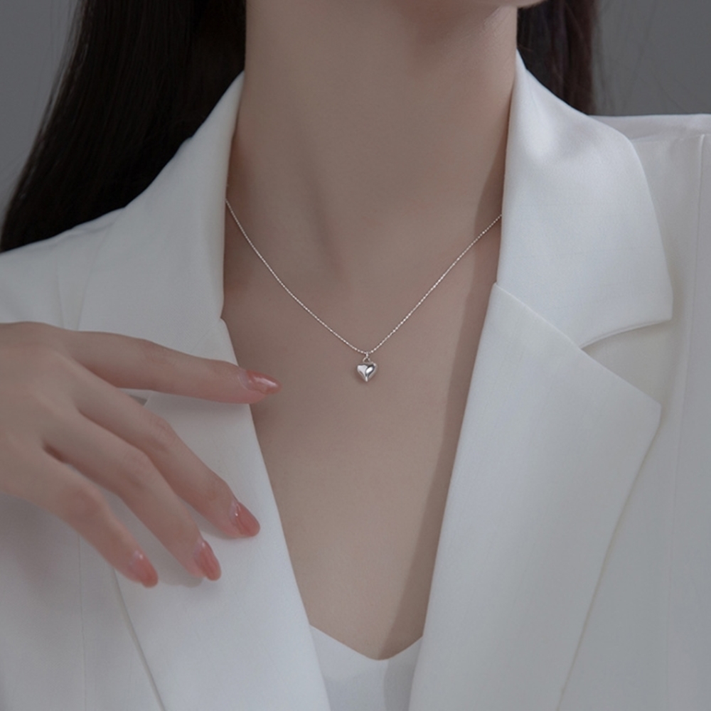 쁘띠 볼륨 통통 하트 팬던트 실버 925 목걸이 N041 - 상세 이미지 3