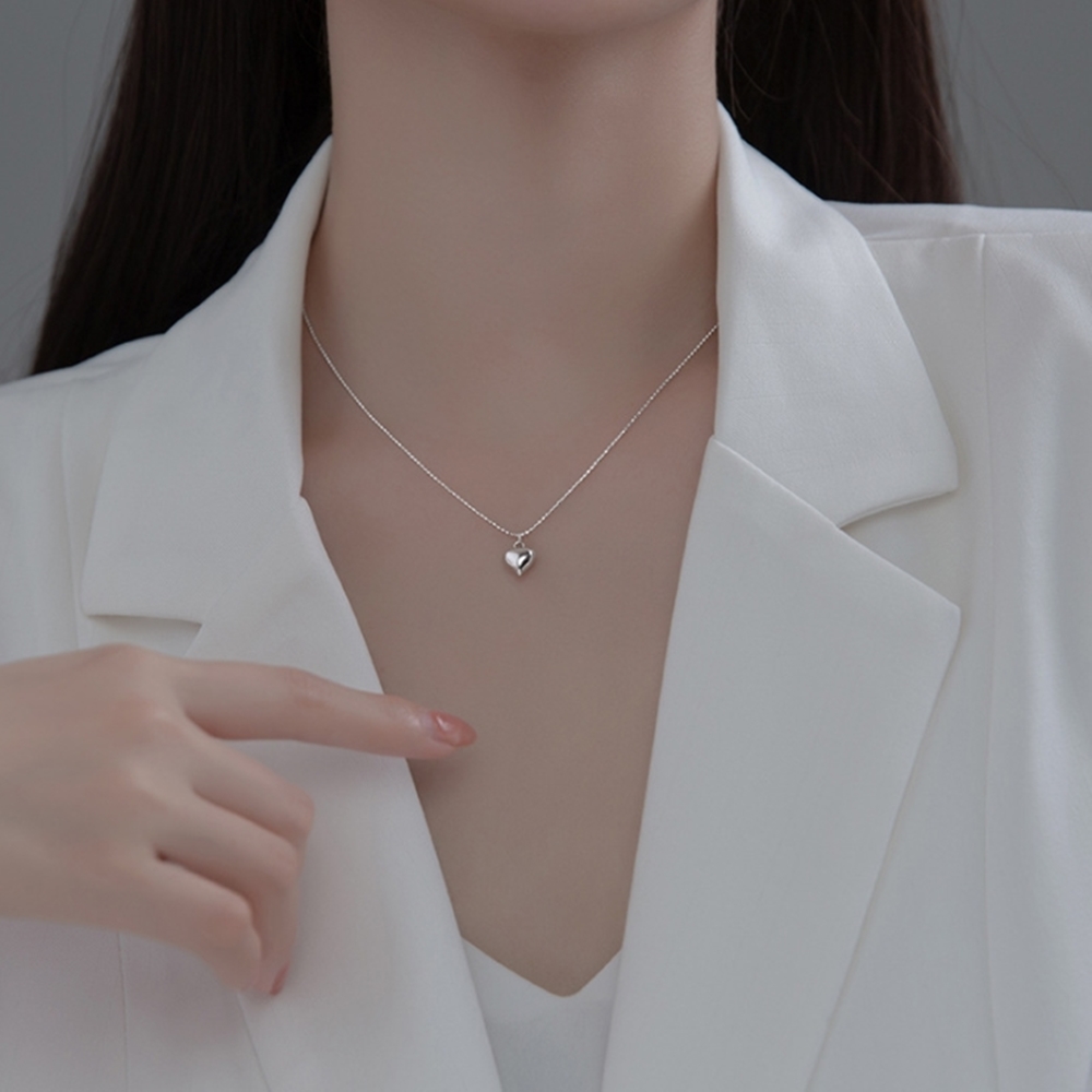 쁘띠 볼륨 통통 하트 팬던트 실버 925 목걸이 N041 - 상세 이미지 4