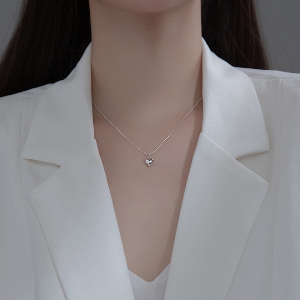 쁘띠 볼륨 통통 하트 팬던트 실버 925 목걸이 N041 - 메인 이미지