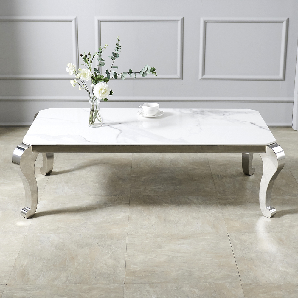 [방문설치] 아르미스 루나 세라믹 스테인레스 거실 소파테이블 좌탁 1300x700mm, 실버