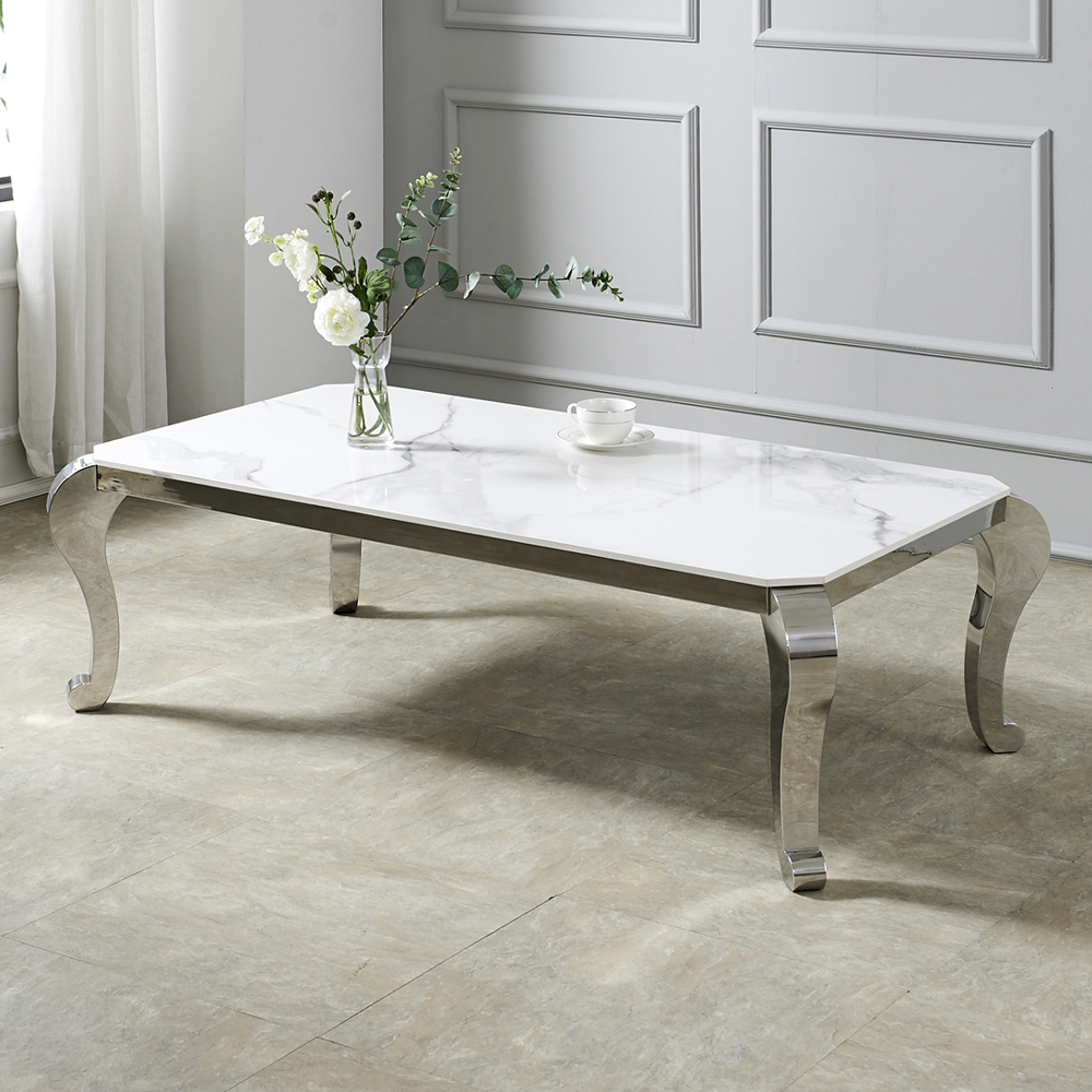 [방문설치] 아르미스 루나 세라믹 스테인레스 거실 소파테이블 좌탁 1300x700mm, 실버