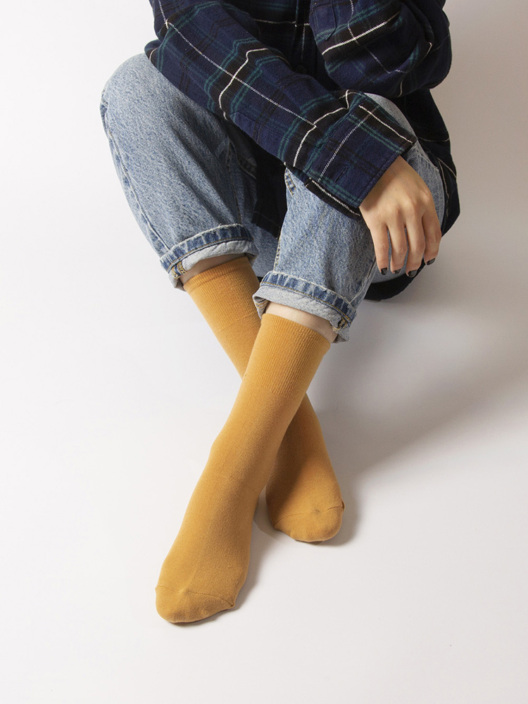 여성 골지 무지 긴 밴딩 양말