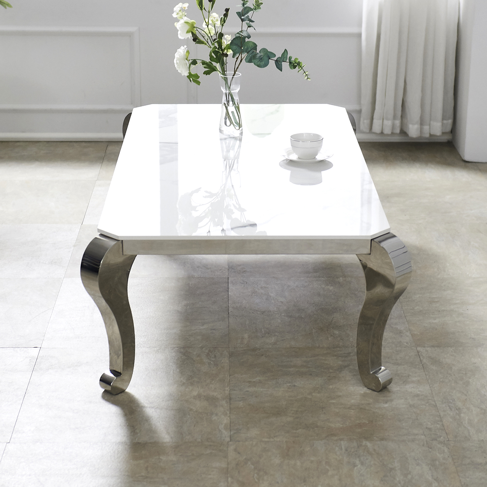 [방문설치] 아르미스 루나 세라믹 스테인레스 거실 소파테이블 좌탁 1300x700mm, 실버