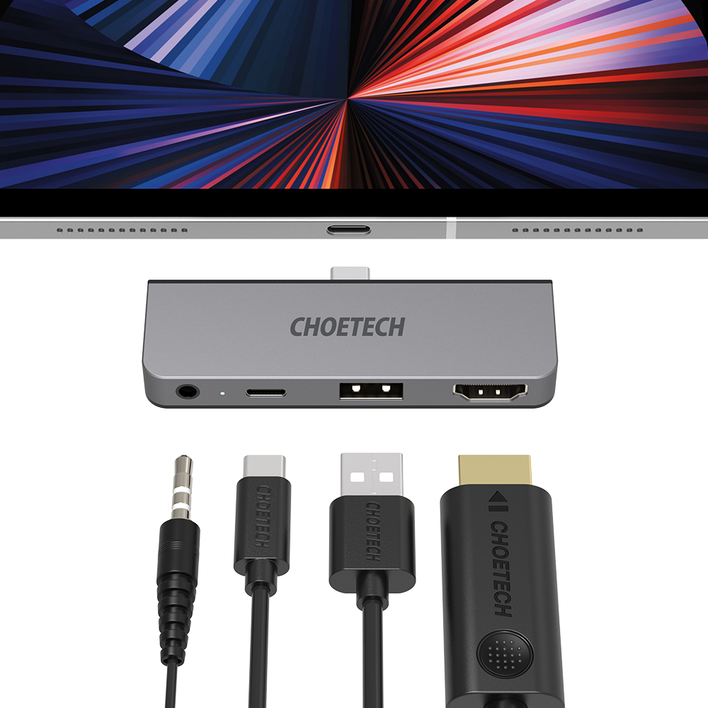초텍 4in1 USB C타입 허브 멀티포트 HDMI 아이패드 태블릿 노트북 HUB-M13-BK - 메인 이미지