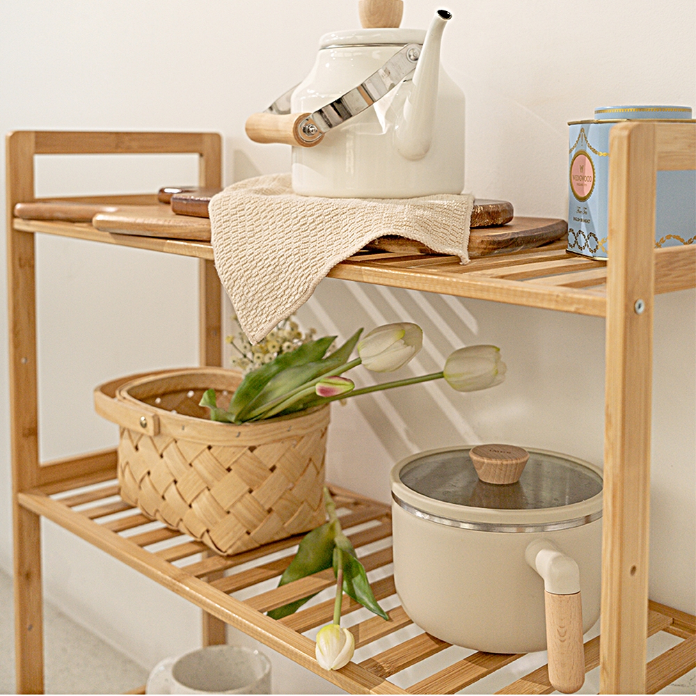 3단 대나무 원목 조립 선반 수납 정리 진열 다용도 선반장