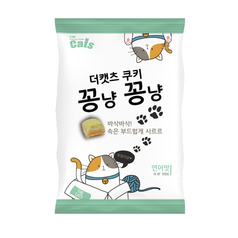 더캣츠 쿠키 꽁냥꽁냥 100g 연어맛 4개 묶음 고양이 비스켓 샌드 간식 - 상세 이미지 5