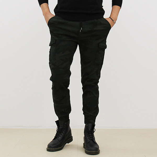남자 스판 밴드 카모플라쥬 밀리터리 일자 조거바지
