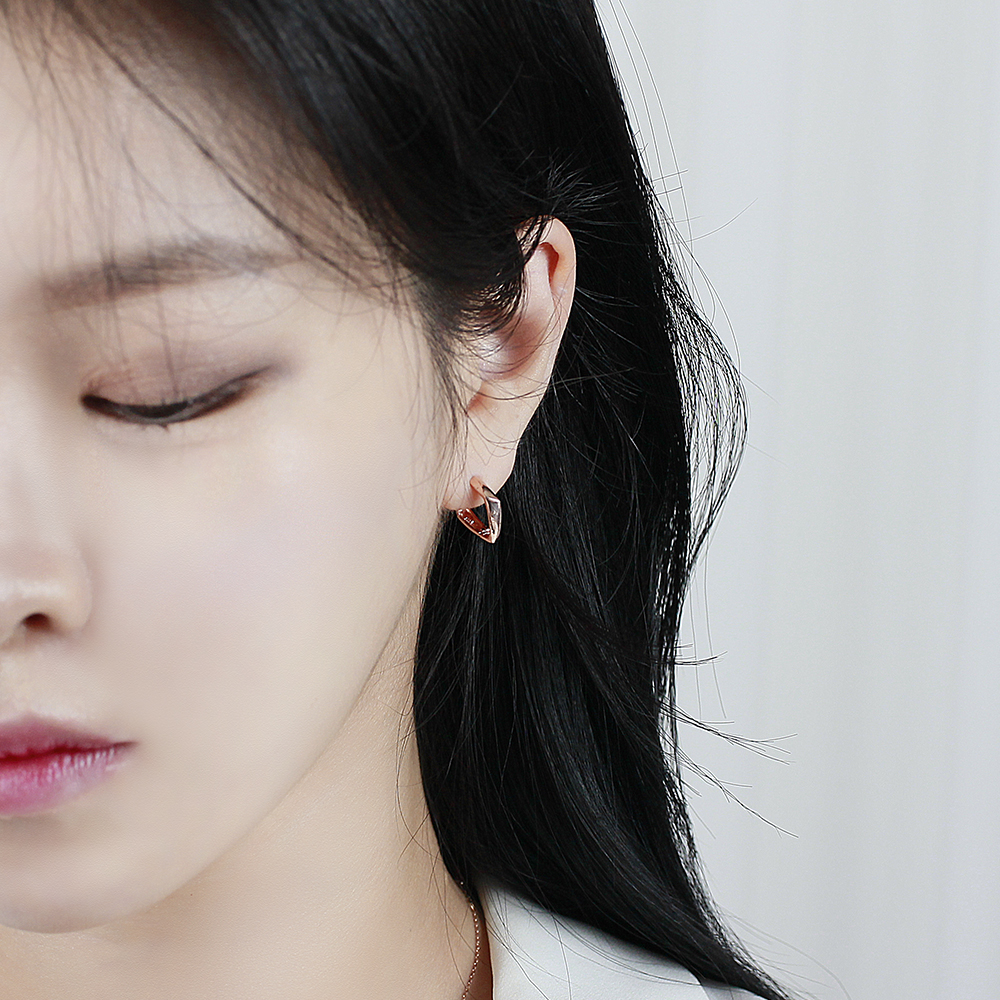 사각 원터치 귀걸이 모던 엣지 링 심플 데일리 여자 친구 생일 선물 14K - 상세 이미지 2