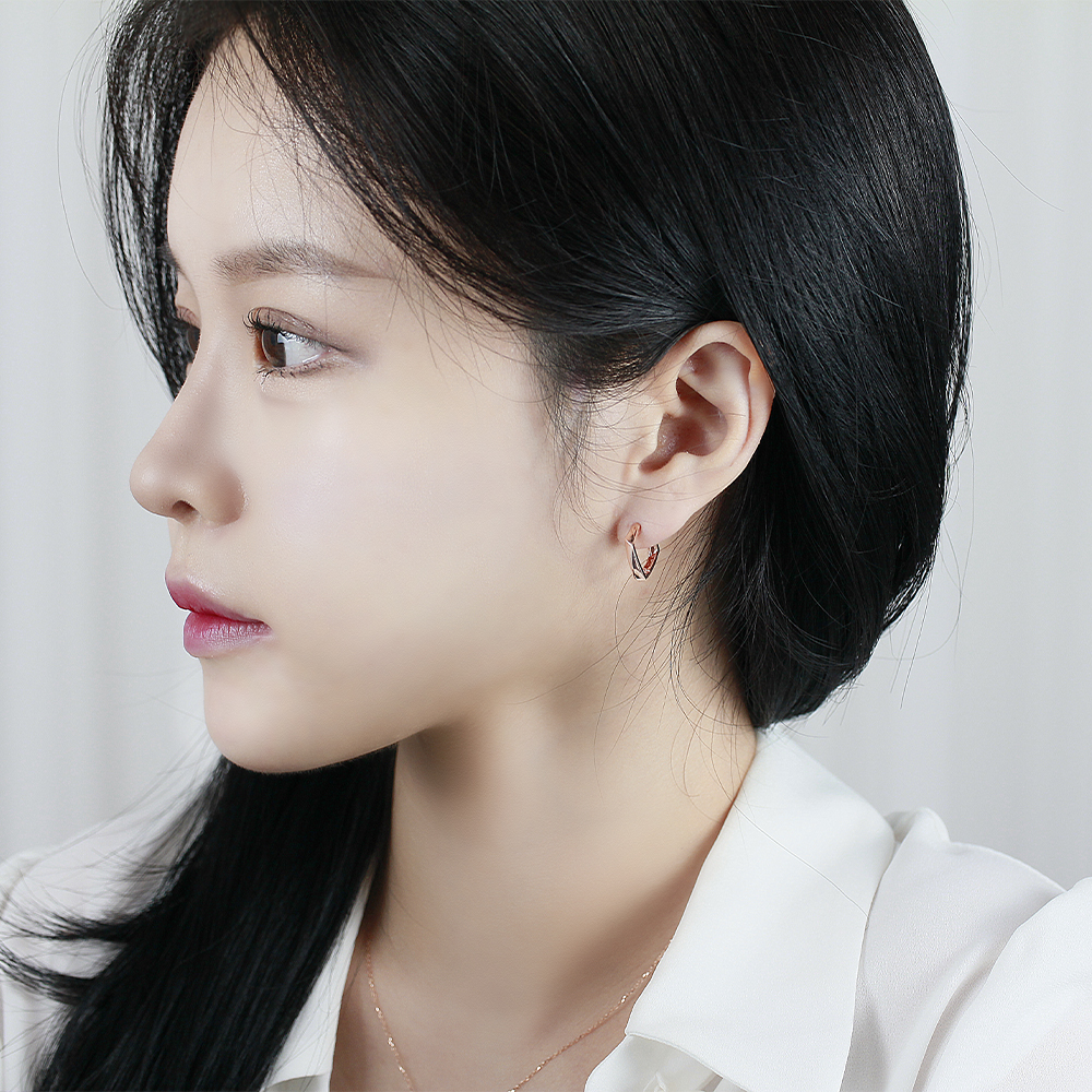 사각 원터치 귀걸이 모던 엣지 링 심플 데일리 여자 친구 생일 선물 14K - 상세 이미지 3