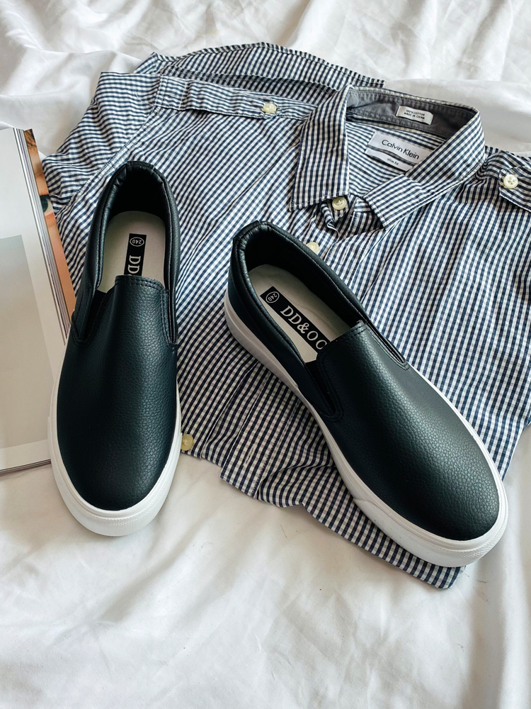 소가죽 발편한 쿠션 밴딩 키높이 통굽 슬립온 3cm