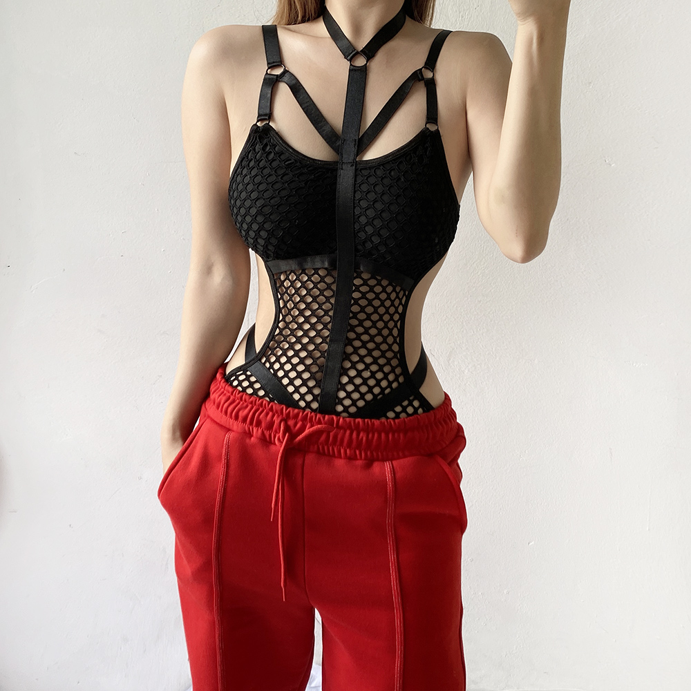 초커넥 시스루 망사 그물 바디프로필 섹시 무대 점프슈트 이너 바디수트 - 상세 이미지 5
