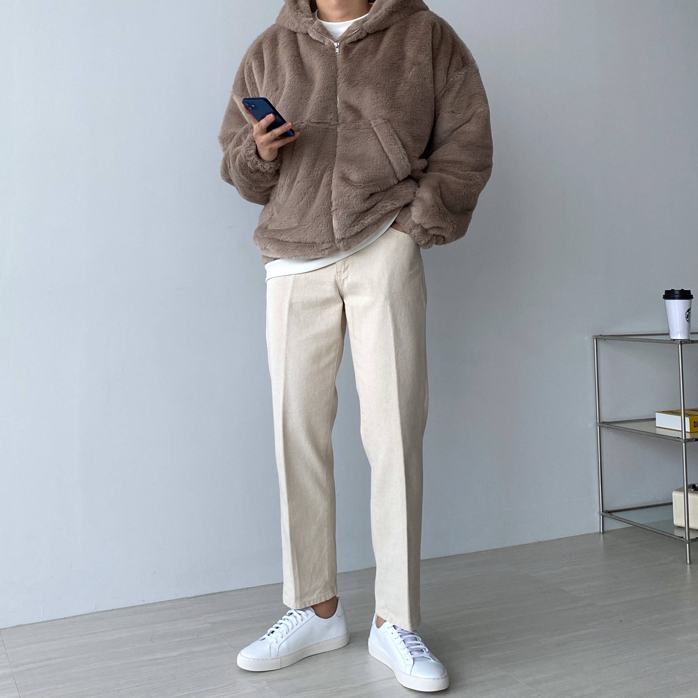 남자크림진 레직기 레귤러핏 크림 아이보리 데님 팬츠 - 상세 이미지 5