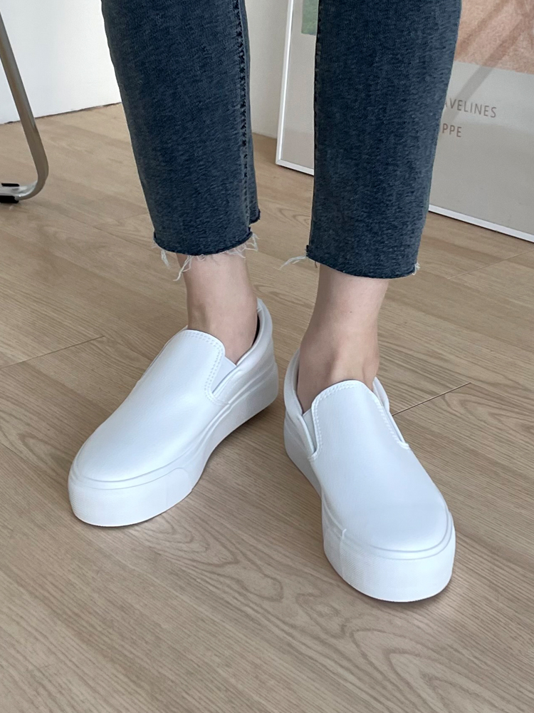 소가죽 발편한 쿠션 밴딩 키높이 통굽 슬립온 3cm - 상세 이미지 3
