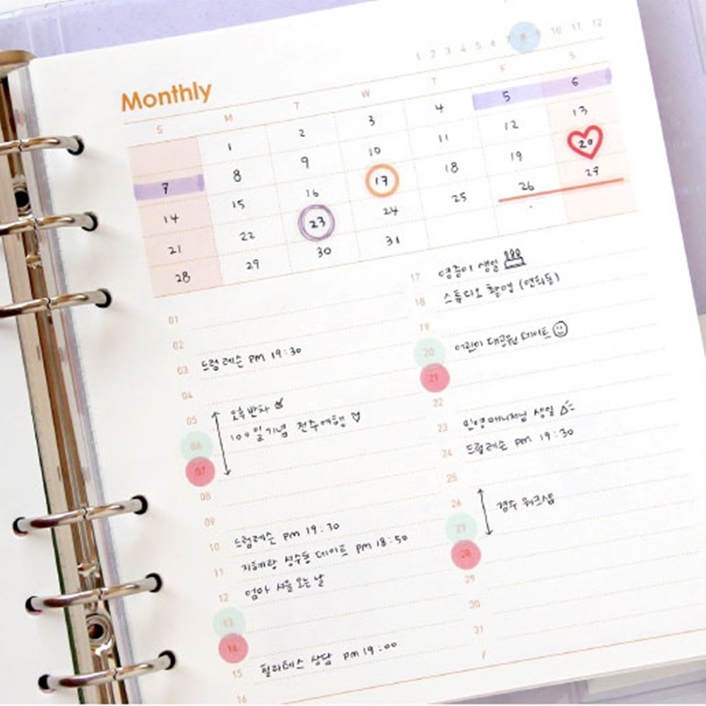 A6 와이드 6공 다이어리 바인더 내지 리필 먼슬리 위클리 데일리 하루계획표 속지 - 상세 이미지 4