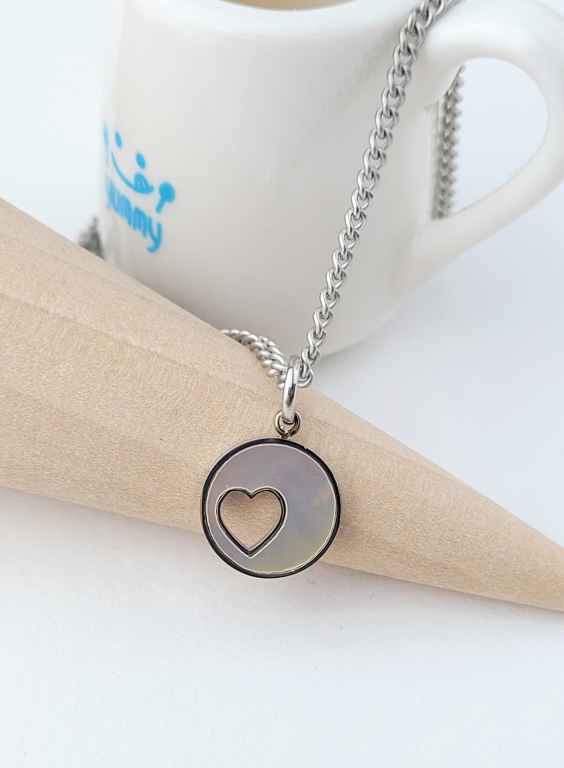 자개 하트 써지컬스틸 미아방지목걸이