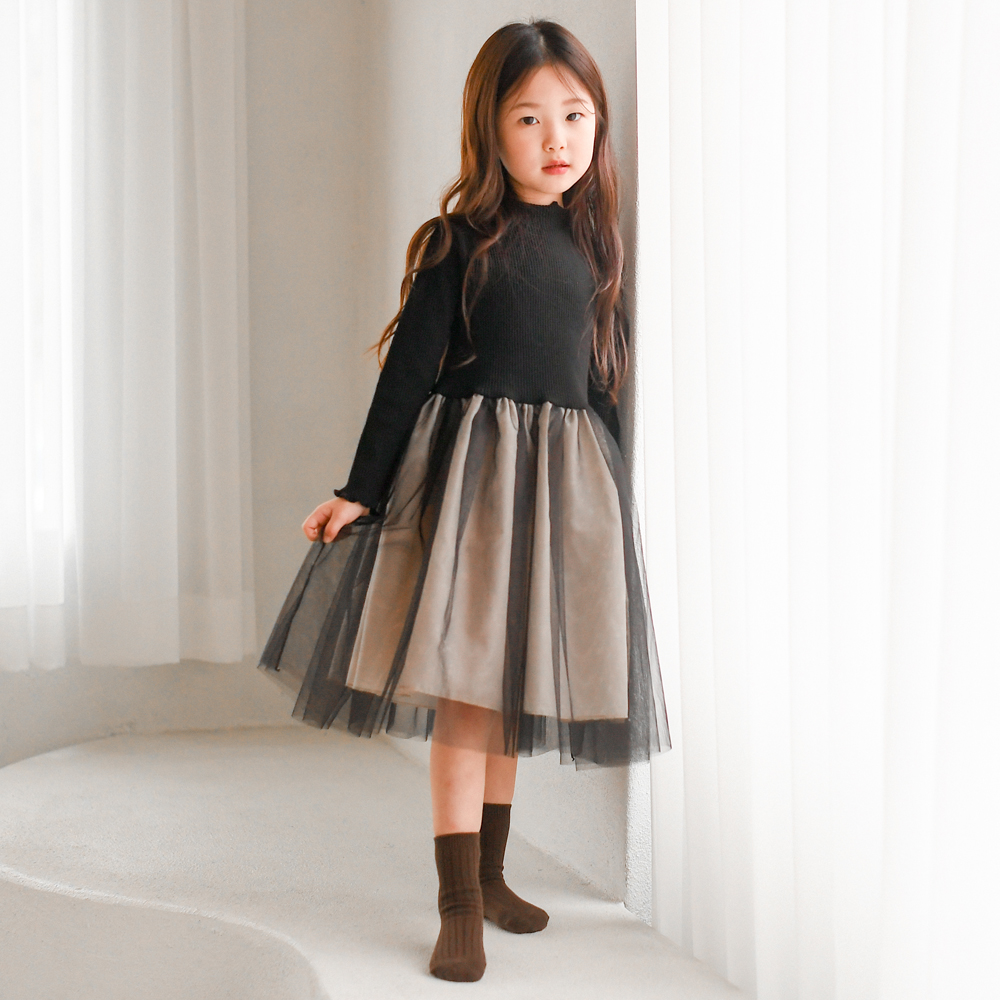 시소 골지 튜튜 샤 원피스 오가닉 여아 아동 블랙 베이직 기본 보통핏 면 린넨 혼방 하객