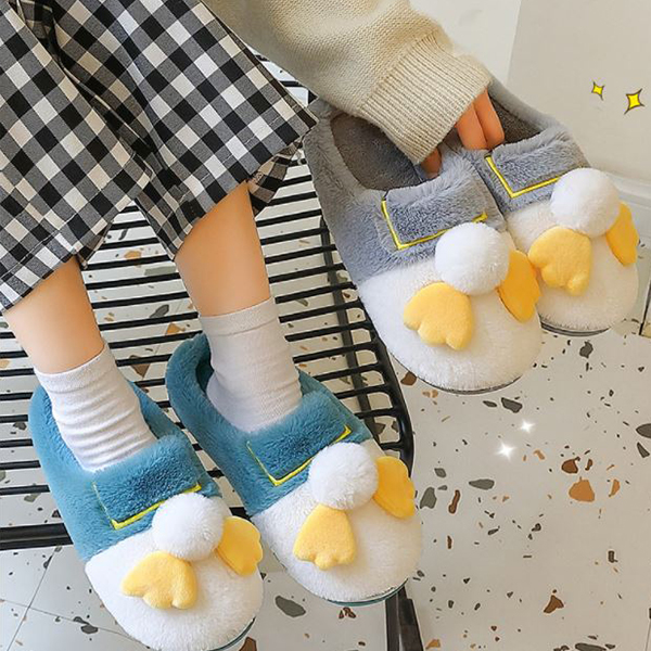귀여운 캐릭터 오리발 털 실내화 쿠션 층간소음 퍼 사무실 방한 따듯한 겨울