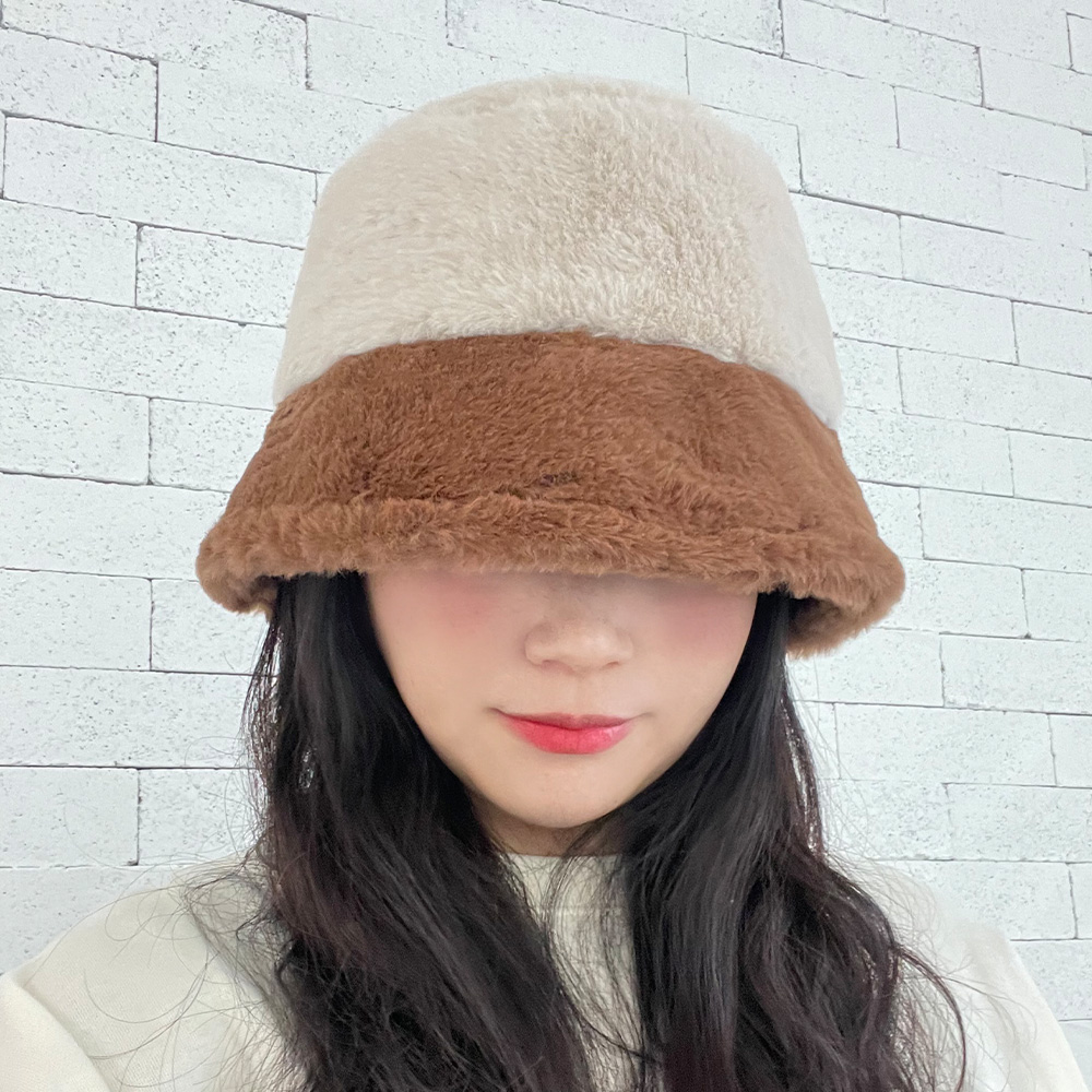 투톤 밍크털 여성 겨울 벙거지 버킷햇 이미지 6