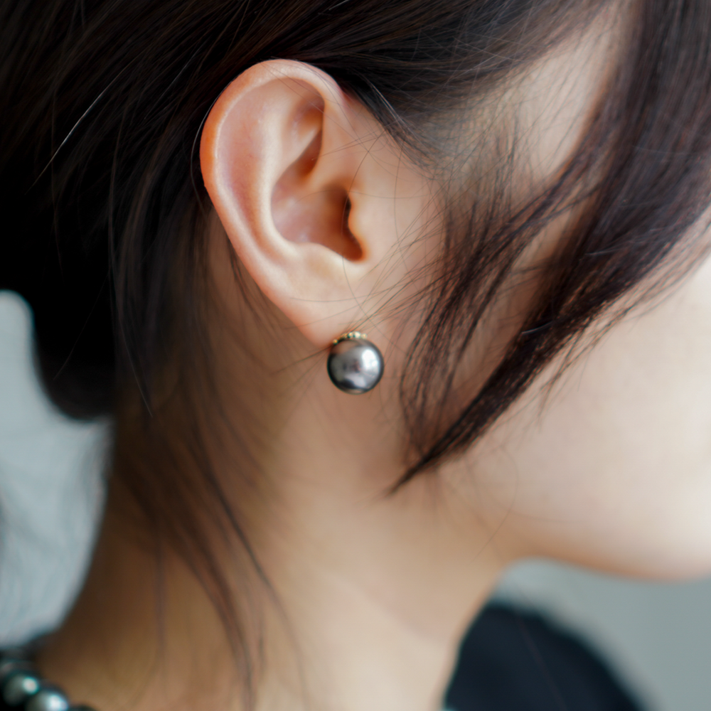 예작 14K 흑진주 귀걸이 오브 12mm - 상품 이미지
