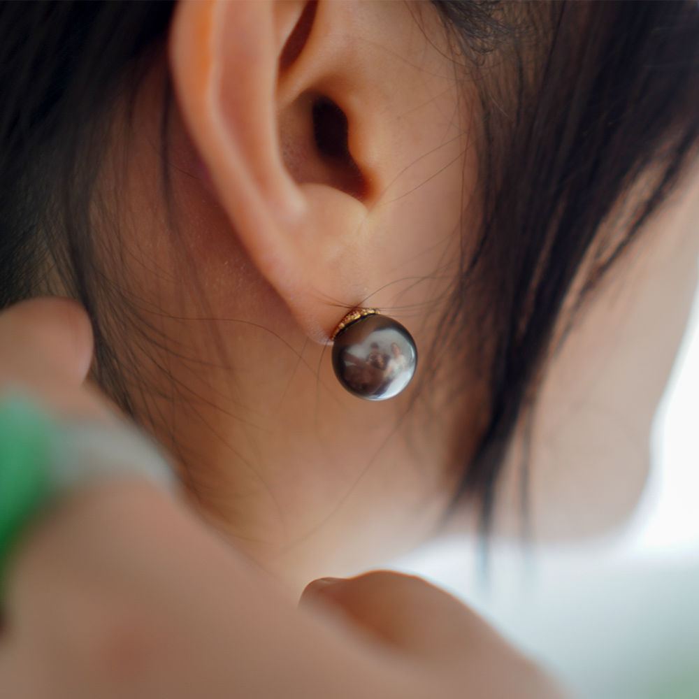 예작 14K 흑진주 귀걸이 오브 12mm - 상세 이미지 3