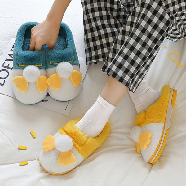 귀여운 캐릭터 오리발 털 실내화 쿠션 층간소음 퍼 사무실 방한 따듯한 겨울