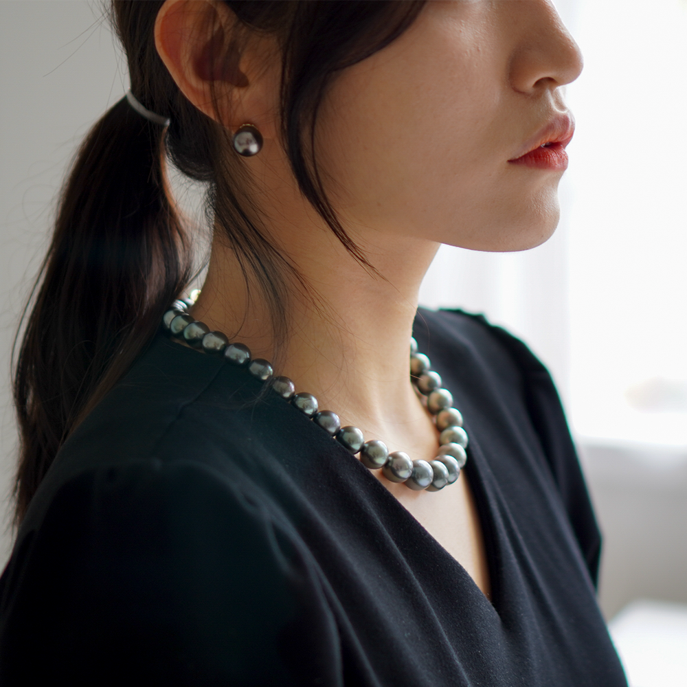 예작 14K 흑진주 귀걸이 오브 12mm - 상세 이미지 5
