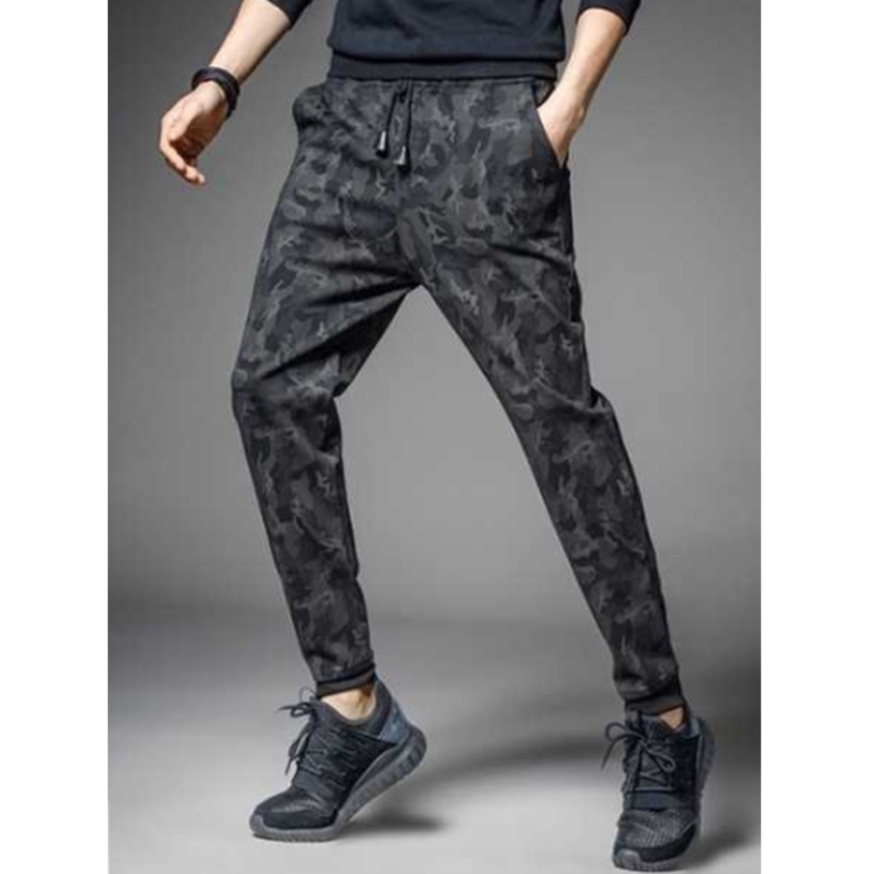 남자 조거 기모 트레이닝 팬츠 남성 카모플라쥬 전술 진그레이 겨울 카고 바지 프리사이즈 - 상세 이미지 4
