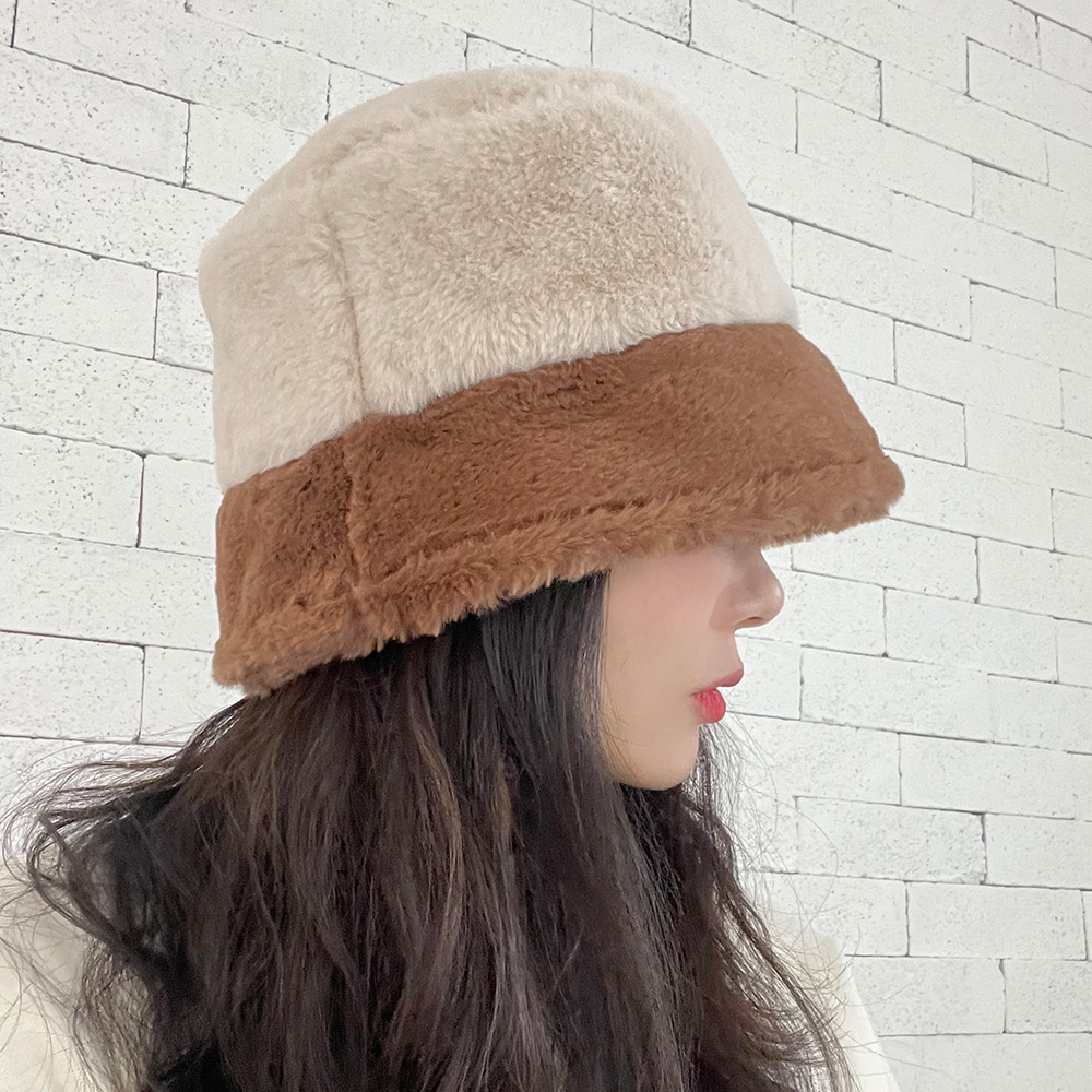 투톤 밍크털 여성 겨울 벙거지 버킷햇 이미지 8