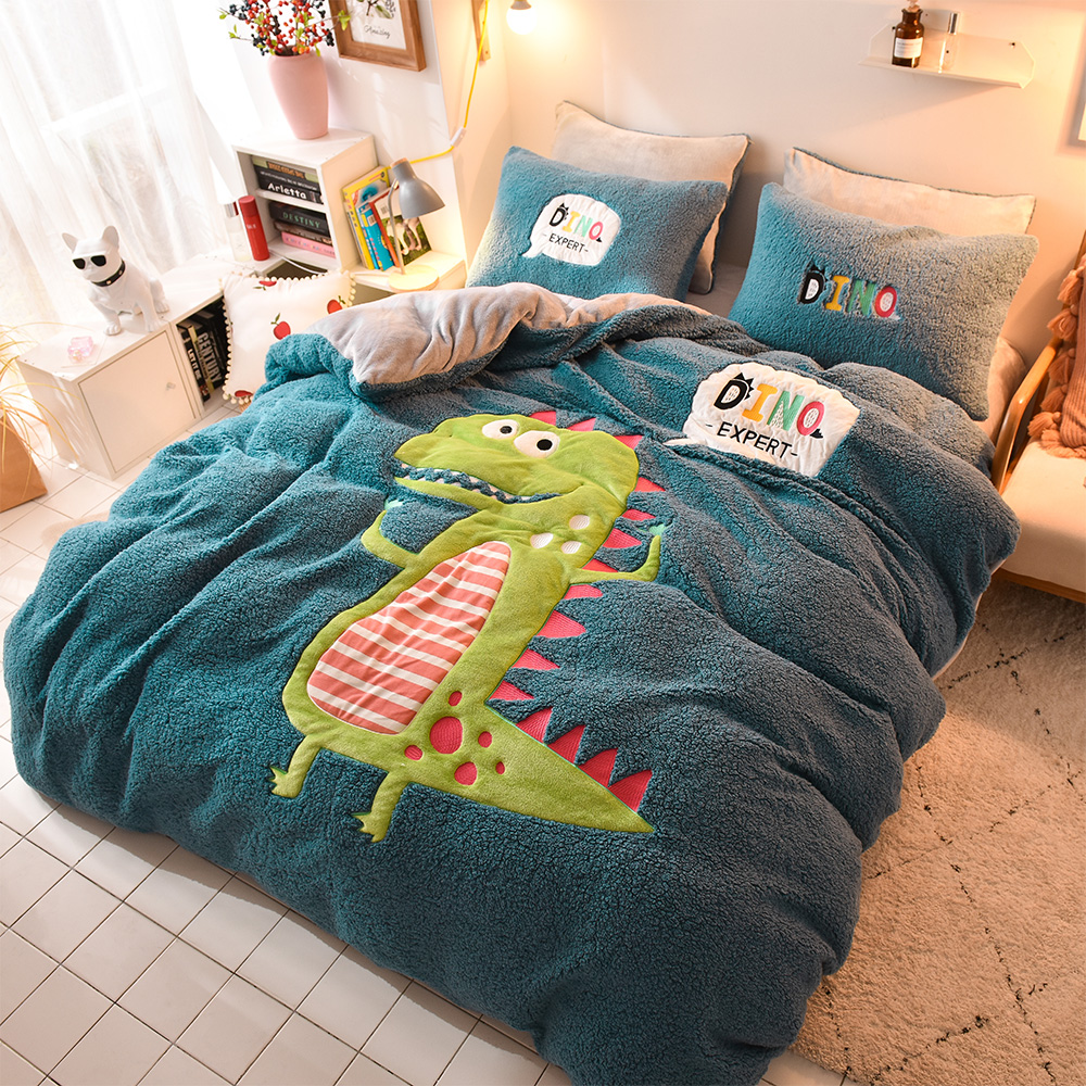 양털 극세사 공룡 이불 커버 세트 다이노 슈퍼 싱글