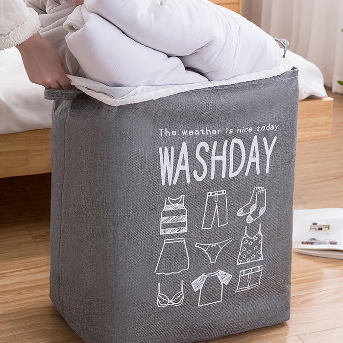 WASHDAY 그레이 빨래 세탁 바구니 75L 대용량 다용도 수납 이불 보관가방 53cm