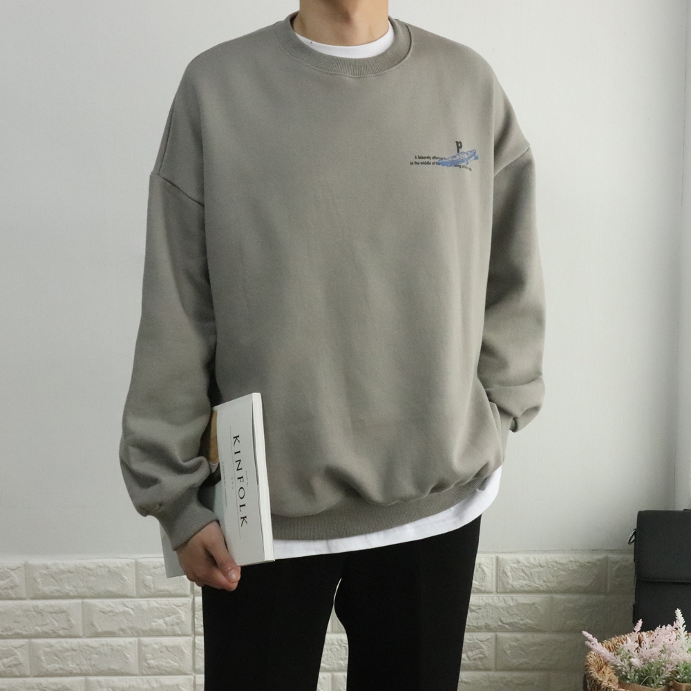 피그먼트 스트릿 특양면 오버핏 시보리 스판 나염 레터링 프린트 커플 기모 맨투맨티셔츠 이미지 4