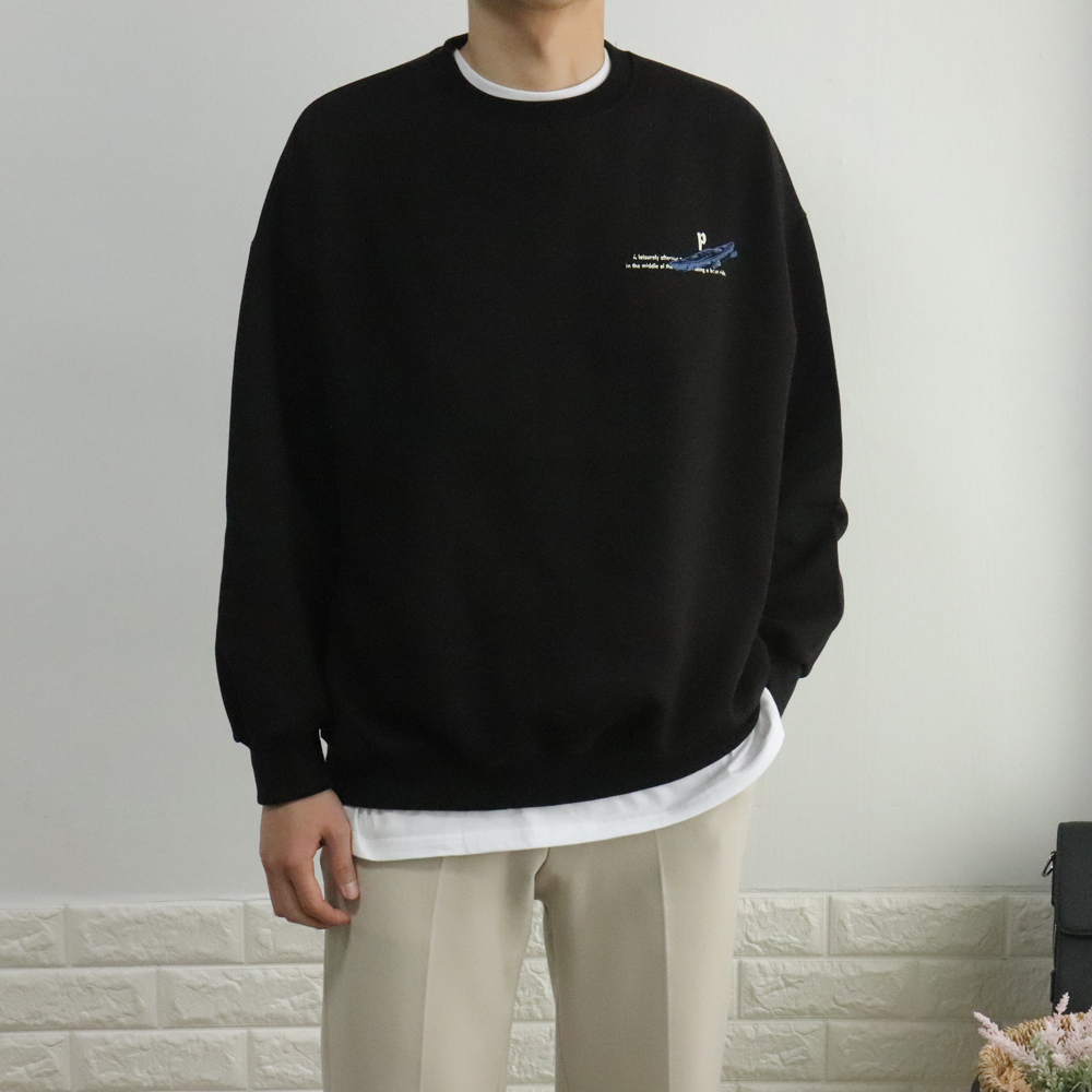 피그먼트 스트릿 특양면 오버핏 시보리 스판 나염 레터링 프린트 커플 기모 맨투맨티셔츠 이미지 1