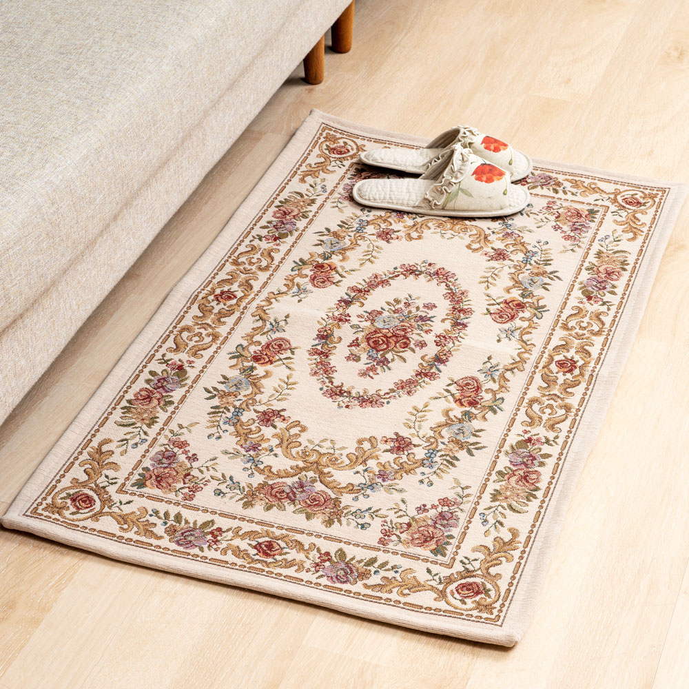 마벨로제 플로랄 미니러그 욕실 발매트 화장실 주방 발닦개 아이보리 60x90