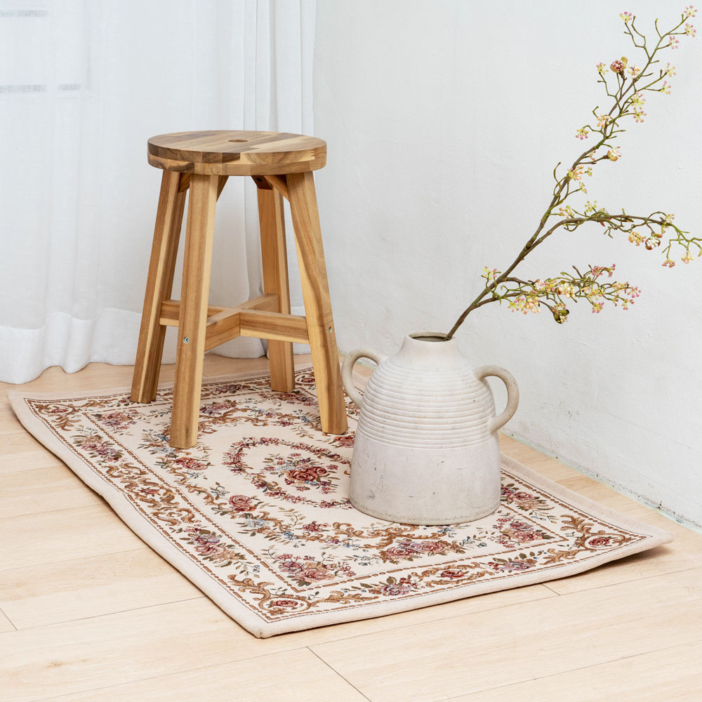 마벨로제 플로랄 미니러그 욕실 발매트 화장실 주방 발닦개 아이보리 60x90