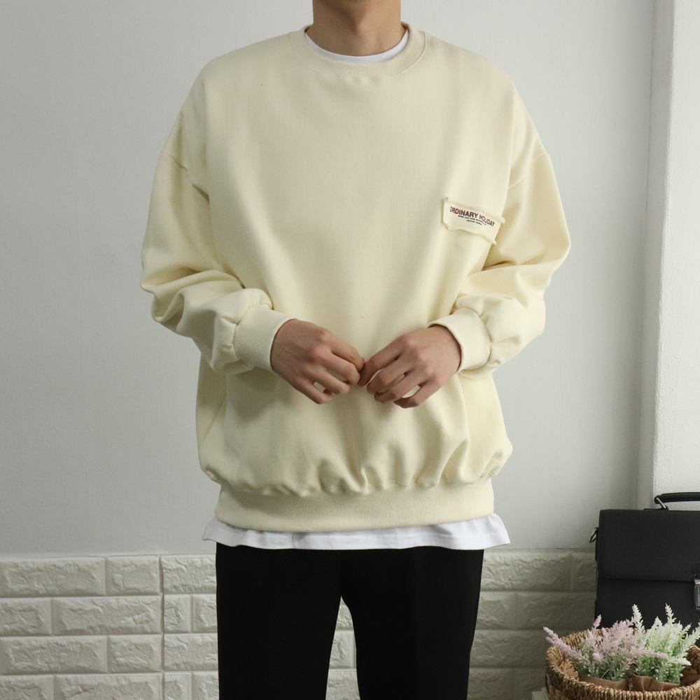 스트릿 피그먼트 특양면 오버핏 캐주얼 시보리 스판 3단 쭈리 기모 레터링 맨투맨티셔츠 이미지 3