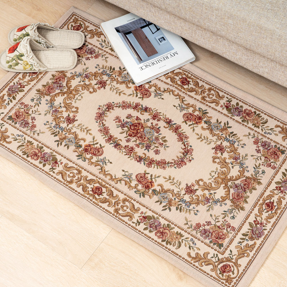 마벨로제 플로랄 미니러그 욕실 발매트 화장실 주방 발닦개 아이보리 60x90