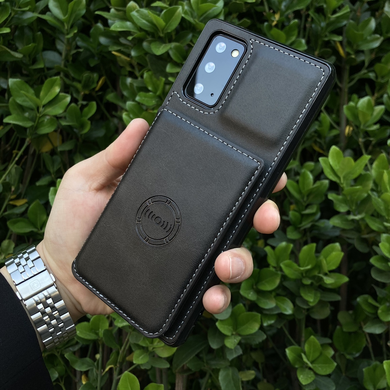 카드 케이스 지갑 가죽 범퍼 블랙, 갤럭시 노트20