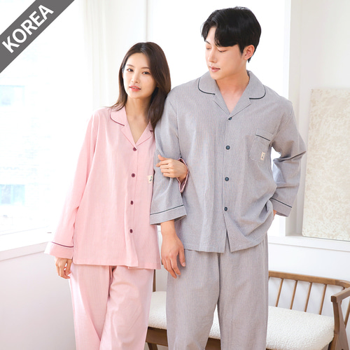M1774-5774 커플 여자 남성 면 투피스 잠옷 파자마 세트 95호 100호 105호 - 상세 이미지 2