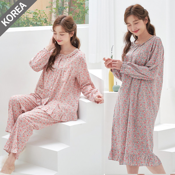 여성 면 잠옷 여자 원피스 파자마 투피스 홈웨어 M5339(60수 순면) - 상품 이미지
