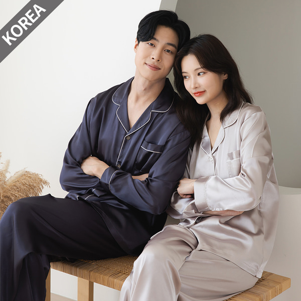 M1859_2 실크 커플 잠옷 남성 여성 파자마 집들이선물 95호 100호 105호 - 메인 이미지