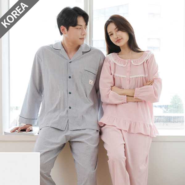 M1774-5774 커플 여자 남성 면 투피스 잠옷 파자마 세트 95호 100호 105호 - 상품 이미지
