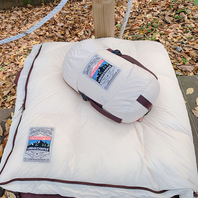 어반캠퍼 다우니페더 덕다운 침낭 차박 백패킹 캠핑침낭 오리털 충전재 900g, 밀키베이지