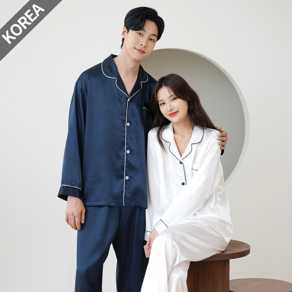 M1859 실크 커플 잠옷 남성 여성 홈웨어 파자마 95호 100호 105호 - 상품 이미지