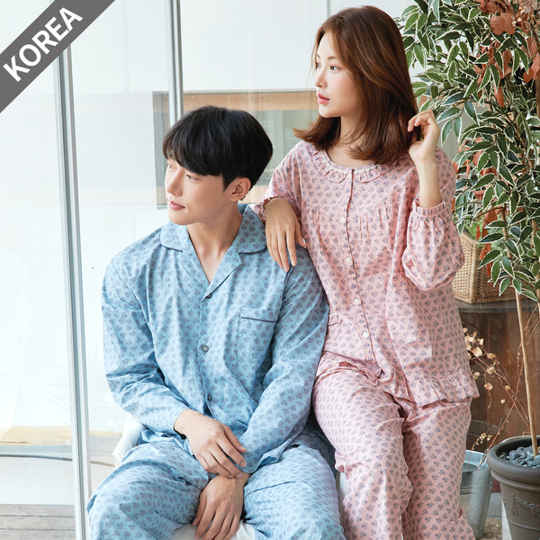 M1776_5776 커플 여자 남성 면 투피스 잠옷 파자마 95호 100호 105호 - 상품 이미지