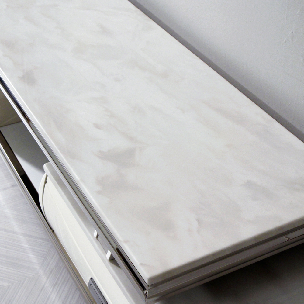 [방문설치] 미라벨 확장형 대리석 거실장 LED등 3000x430x300mm, 화이트