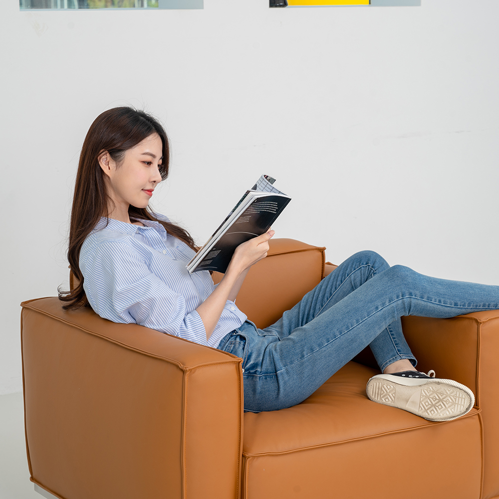 옐로우라이트 PH4 이태리 천연면피 통가죽 모듈쇼파 1인용