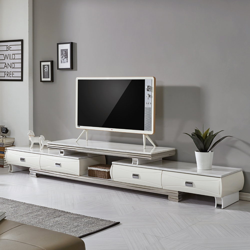 [방문설치] 미라벨 확장형 대리석 거실장 LED등 TV다이 TV장 TV선반 3000x430x300mm, 화이트