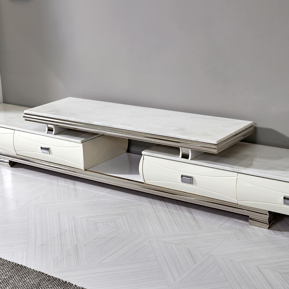 [방문설치] 미라벨 확장형 대리석 거실장 LED등 3000x430x300mm, 화이트