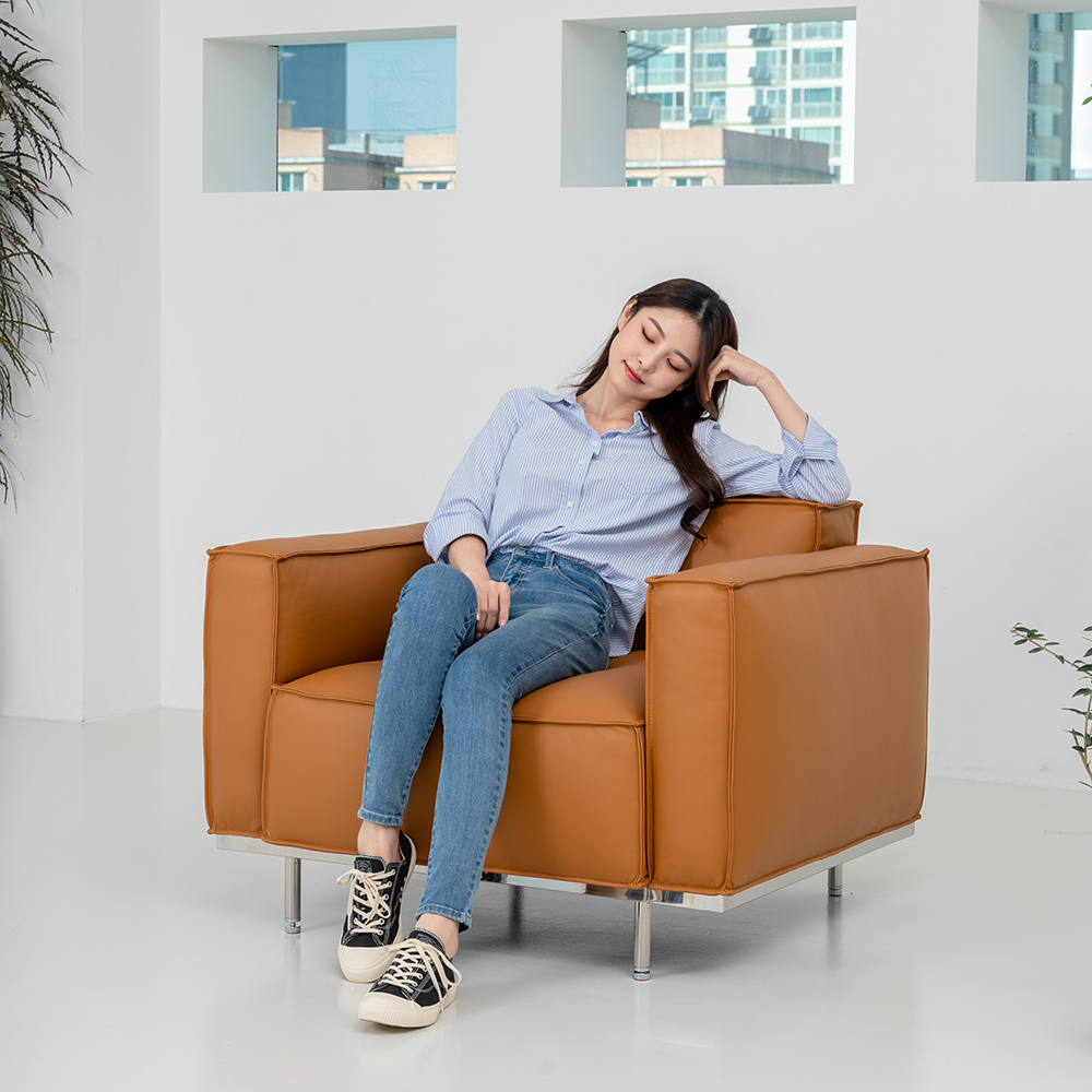 옐로우라이트 PH4 이태리 천연면피 통가죽 모듈쇼파 1인용