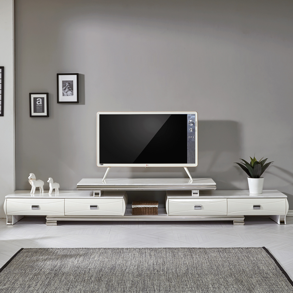 [방문설치] 미라벨 확장형 대리석 거실장 LED등 3000x430x300mm, 화이트